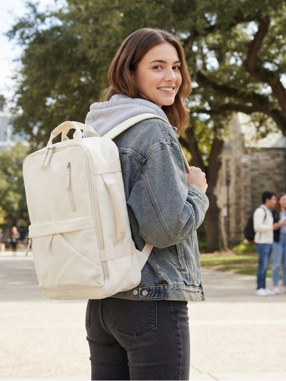 Women's Cream Canvas Backpack - Casual Everyday Carry